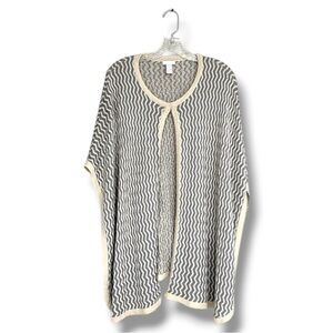 Chicos Patsy Sweater Ruana Wrap Gray/Gold Metallic Chevron Poncho One Size